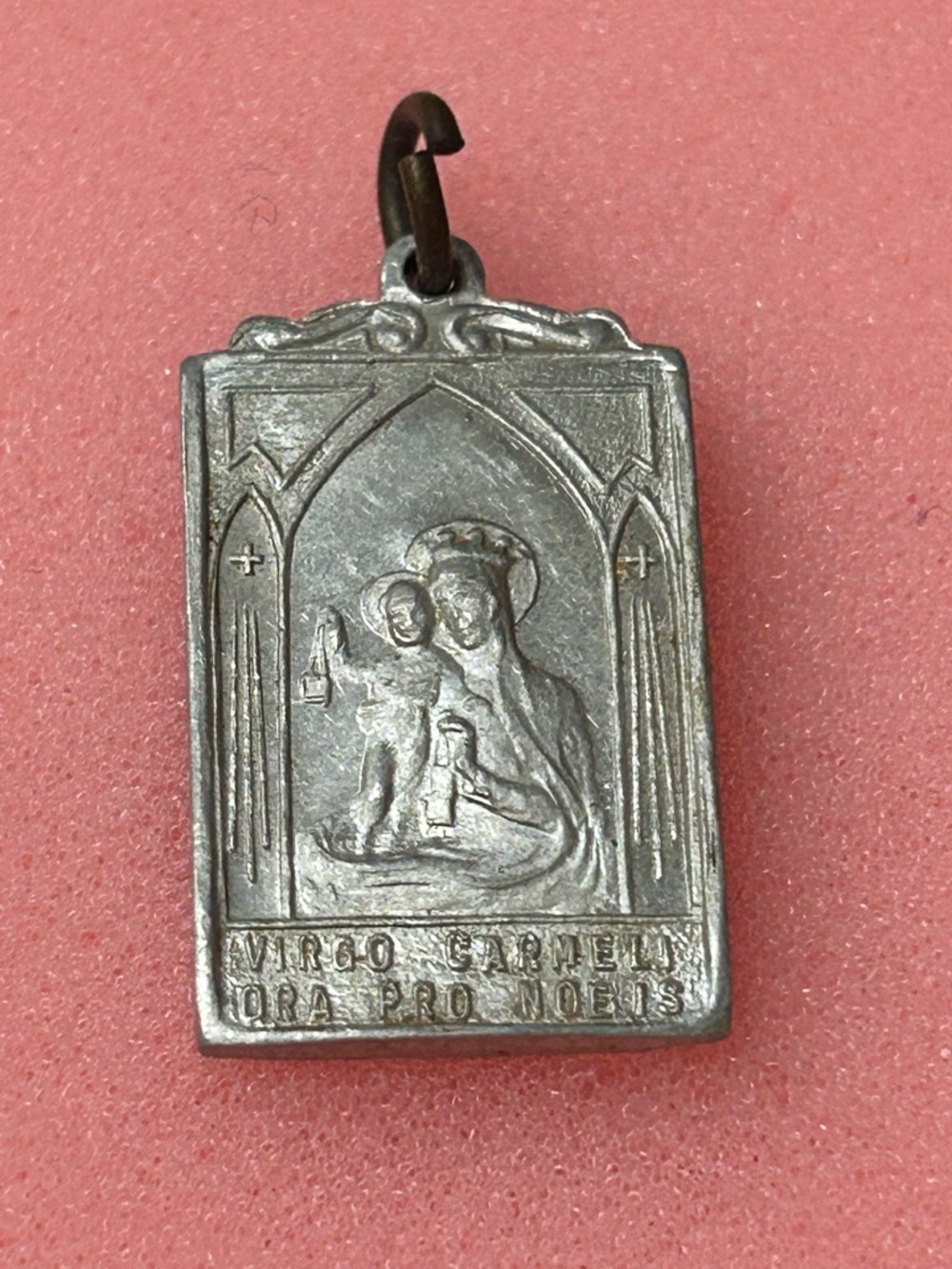 Vintage Silver-Tone Religious Medal Pendant - Virgin Mary and Child